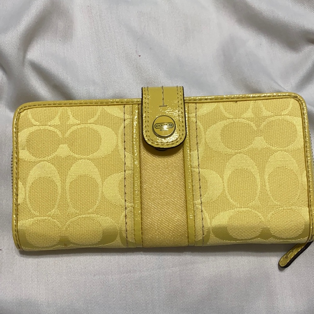 Coach yellow triple zipper wallet